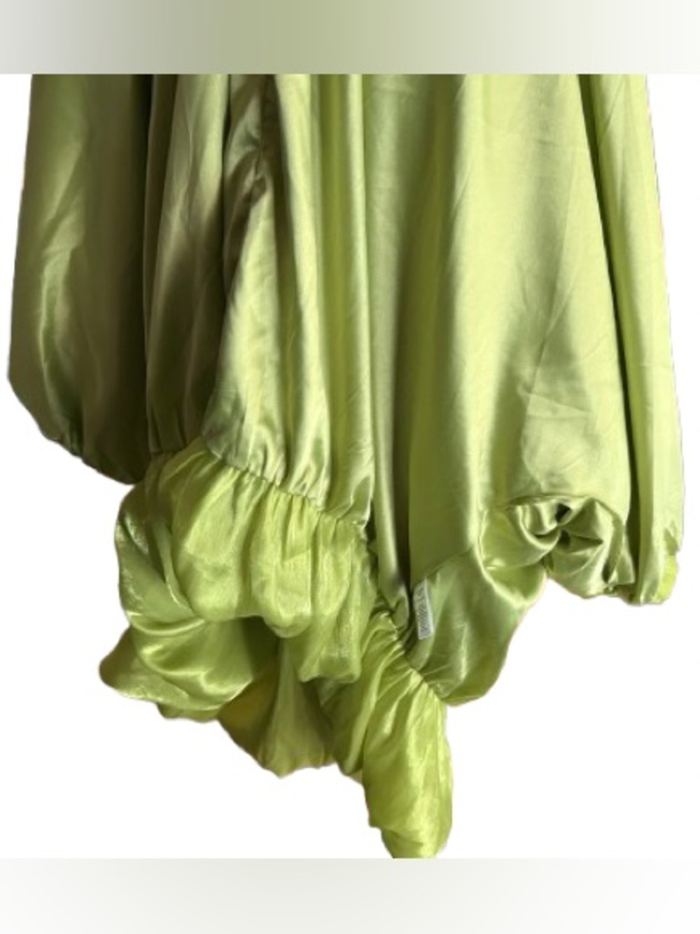 Oversized Mini Dress AKIRA Off-Shoulder Shiny Green Puffy Sleeved Large XL - Picture 4 of 13